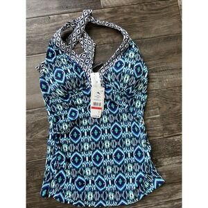 Tommy Bahama Island Cays Ikat Reversible Cup Tankini Swim Top‎ Beaming Blue XS